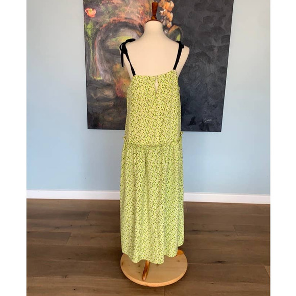 NWT Topshop Yellow and Black Floral Print Drop Waist Midi Dress size 8 - Picture 5 of 8